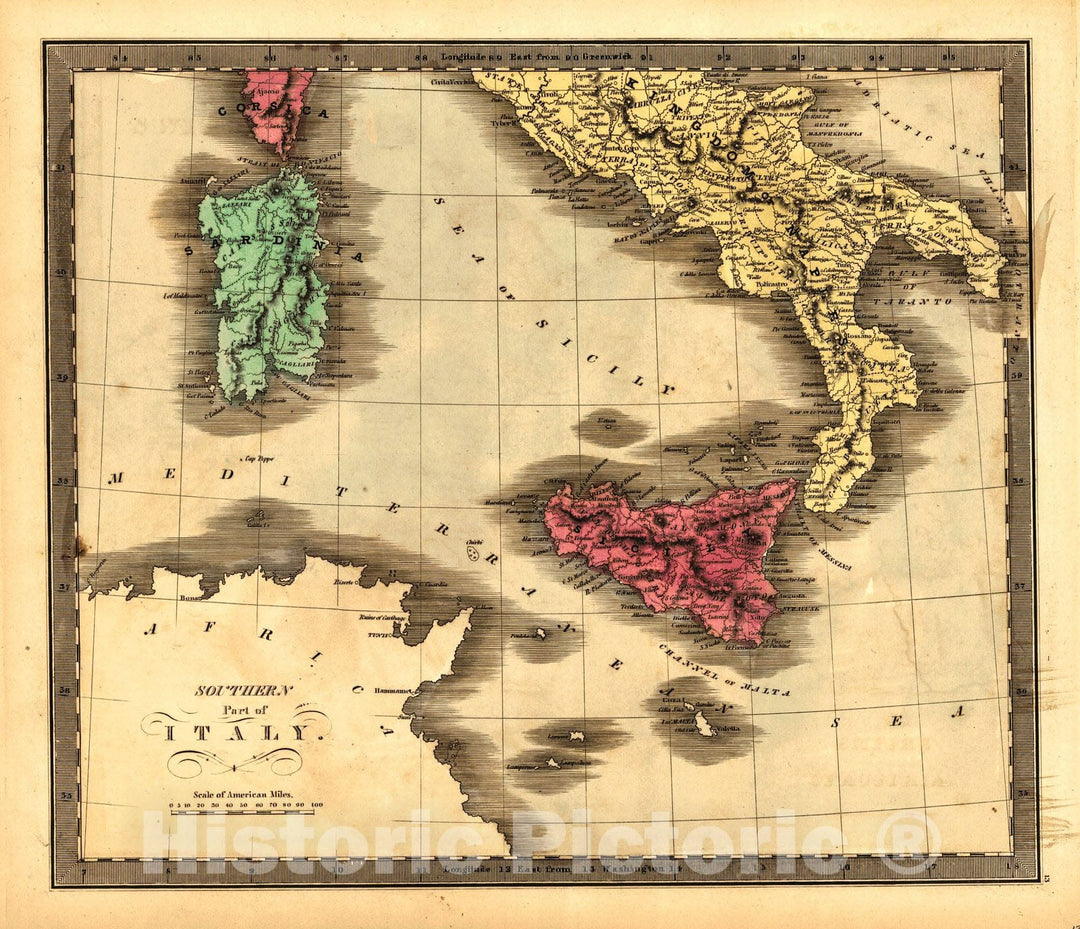 Historic Map : 1840 Southern Part of Italy : Vintage Wall Art