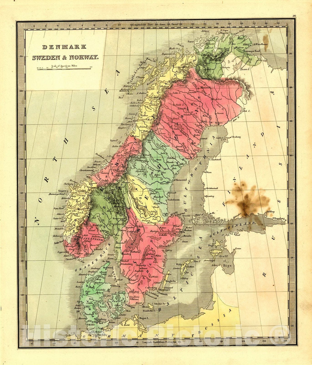 Historic Map : 1840 Denmark, Sweden and Norway : Vintage Wall Art