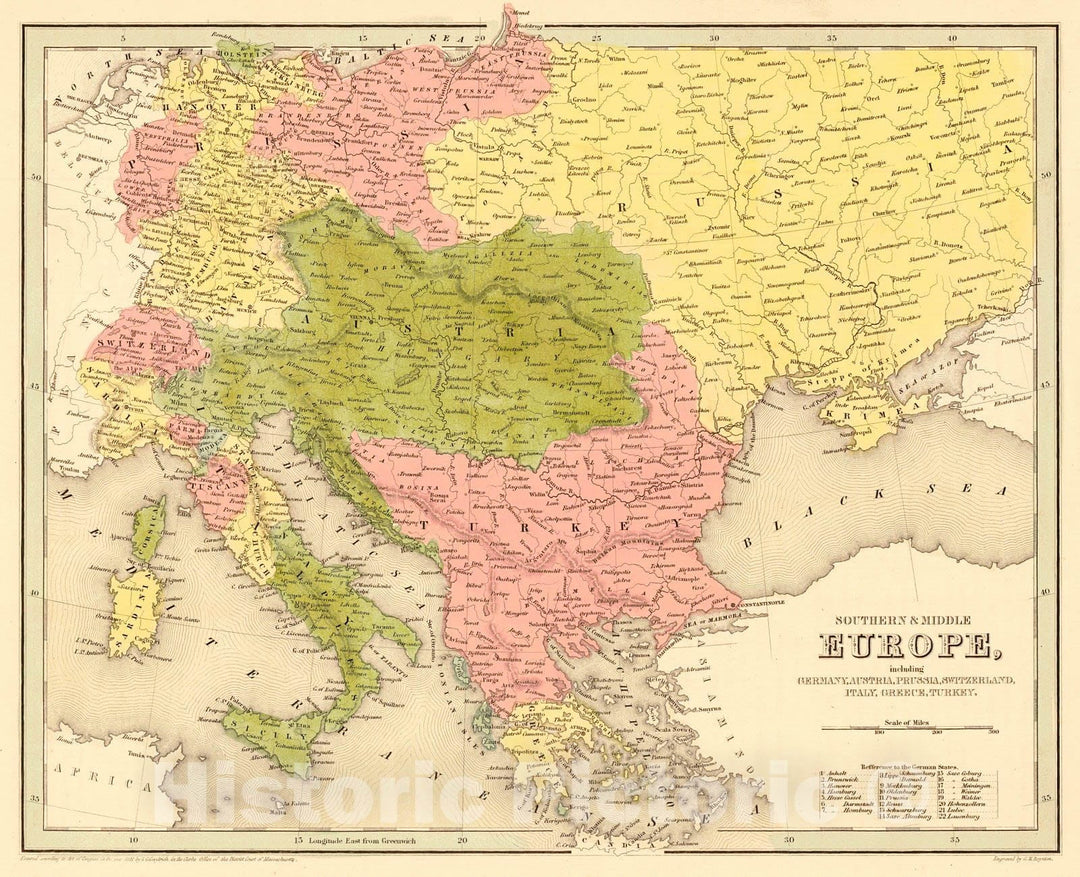 Historic Map : 1841 Northern & Middle Europe, including Germany, Austria, Prussia, Switzerland, Italy, Greece, & Turkey  : Vintage Wall Art