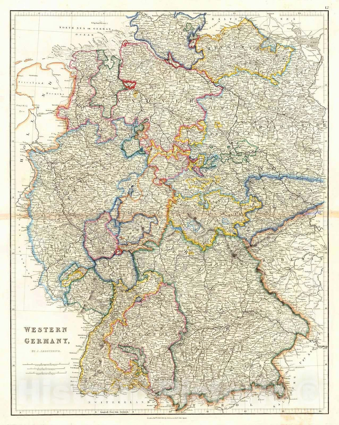 Historic Map : 1842 Western Germany : Vintage Wall Art