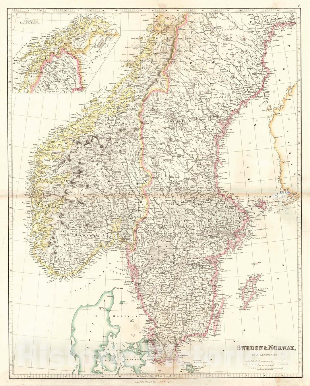 Historic Map : 1842 Sweden & Norway : Vintage Wall Art