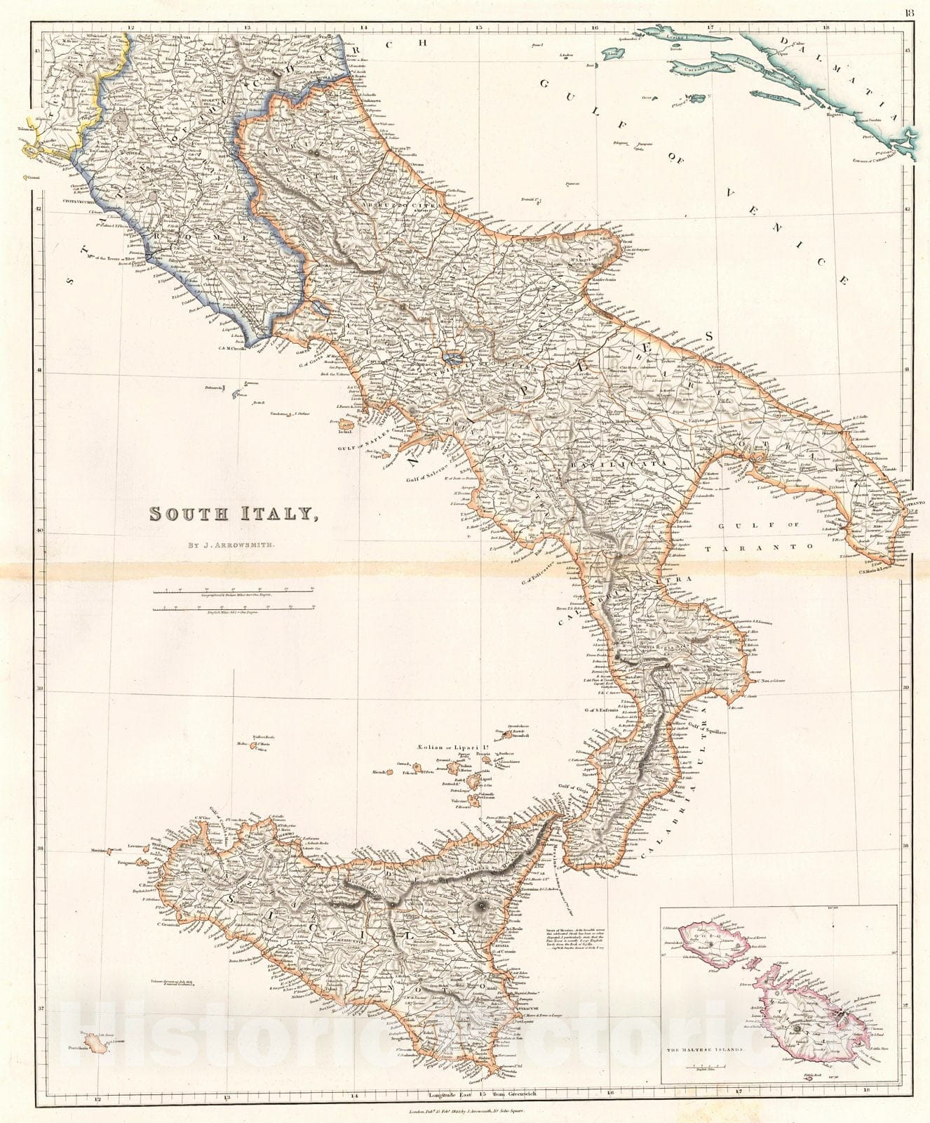 Historic Map : 1842 South Italy : Vintage Wall Art