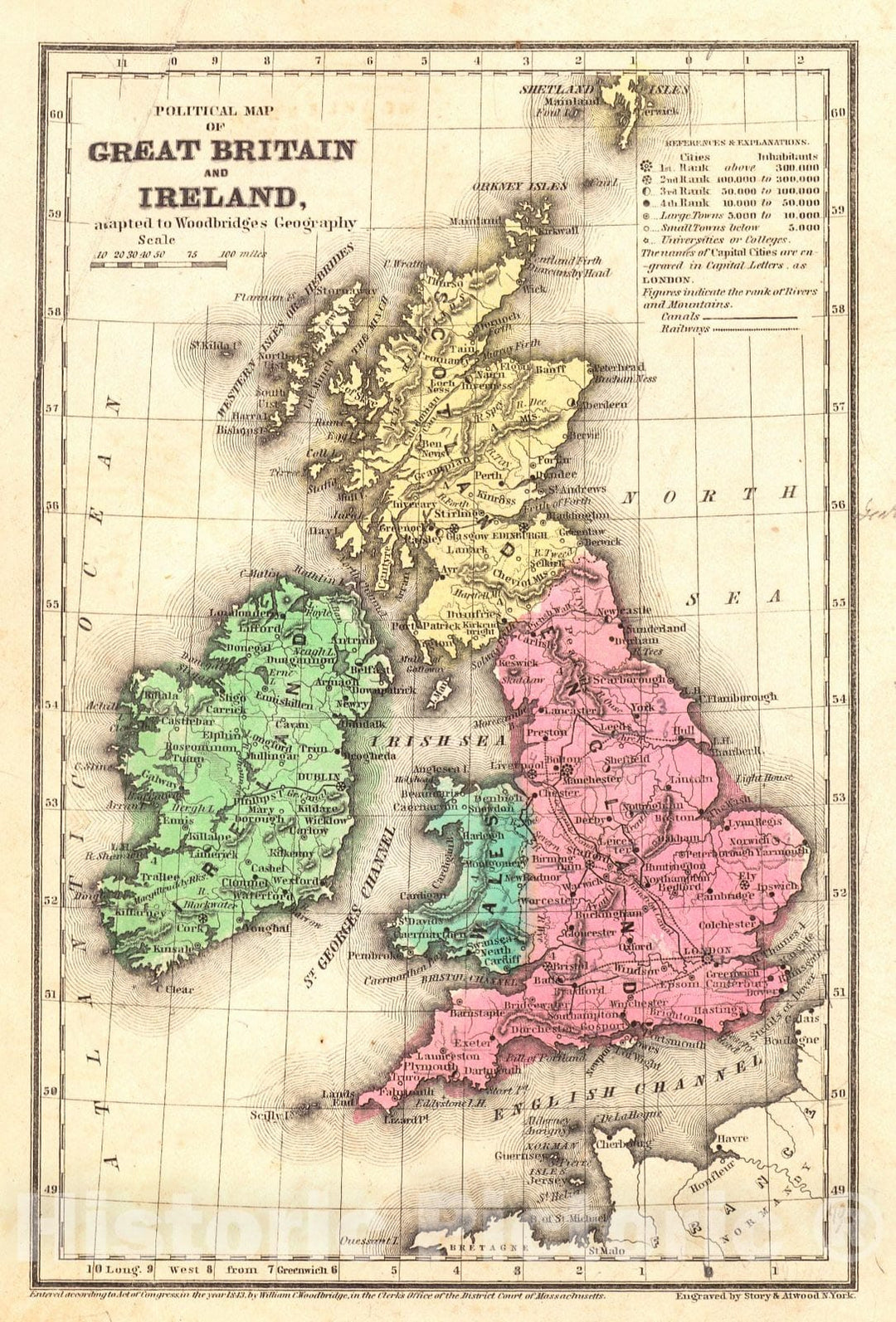 Historic Map : 1843 Political Map of Great Britain and Ireland : Vintage Wall Art