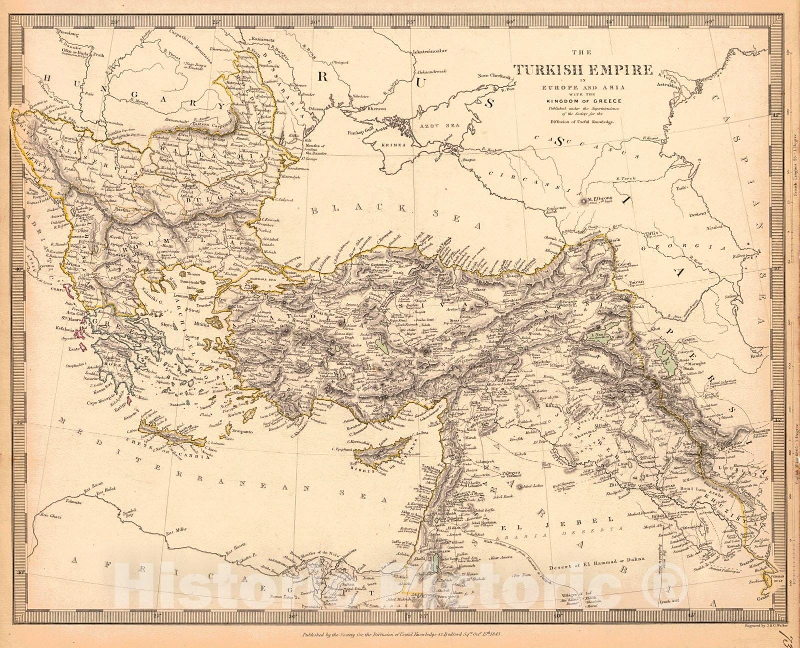 Historic Map : 1843 The Turkish Empire in Europe and Asia with the Kingdom of Greece : Vintage Wall Art