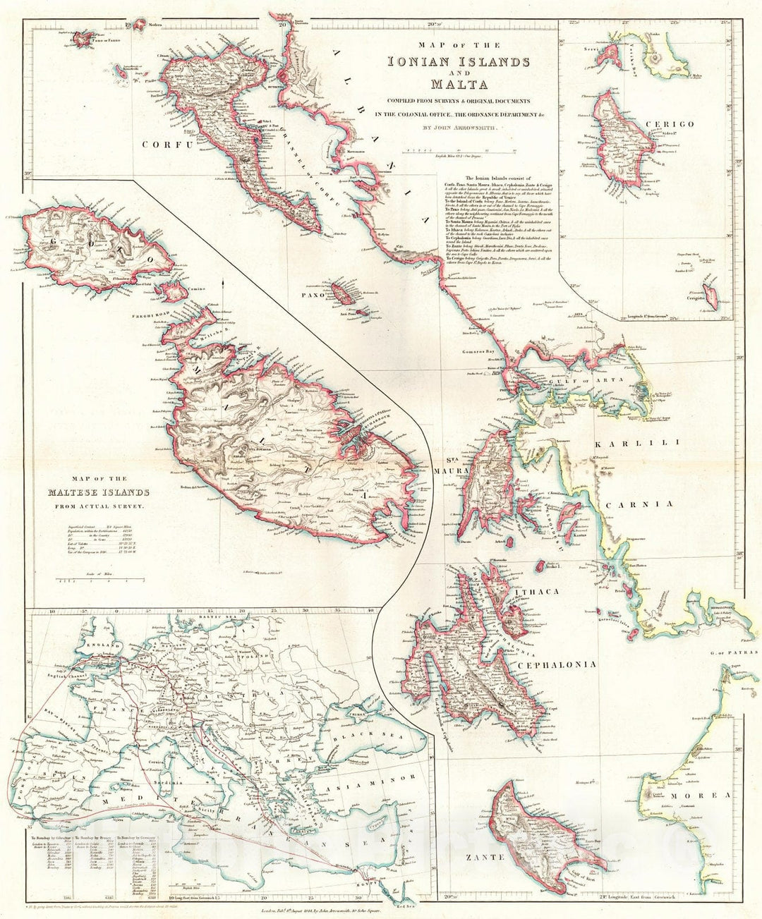 Historic Map : 1844 Map of the Ionian Islands and Malta [and] Map of the Maltese Islands : Vintage Wall Art