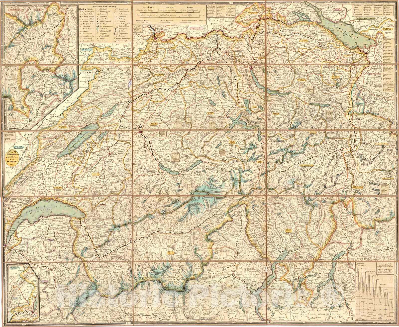 Historic Map : Original von Keller's Travel map of Switzerland, 1844 : Vintage Wall Art