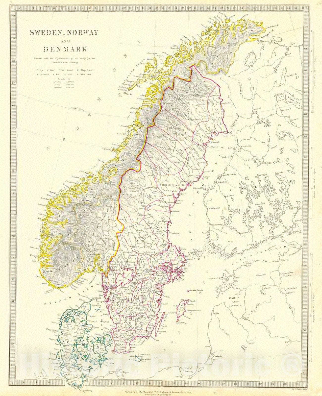 Historic Map : 1845 Sweden, Norway and Denmark : Vintage Wall Art