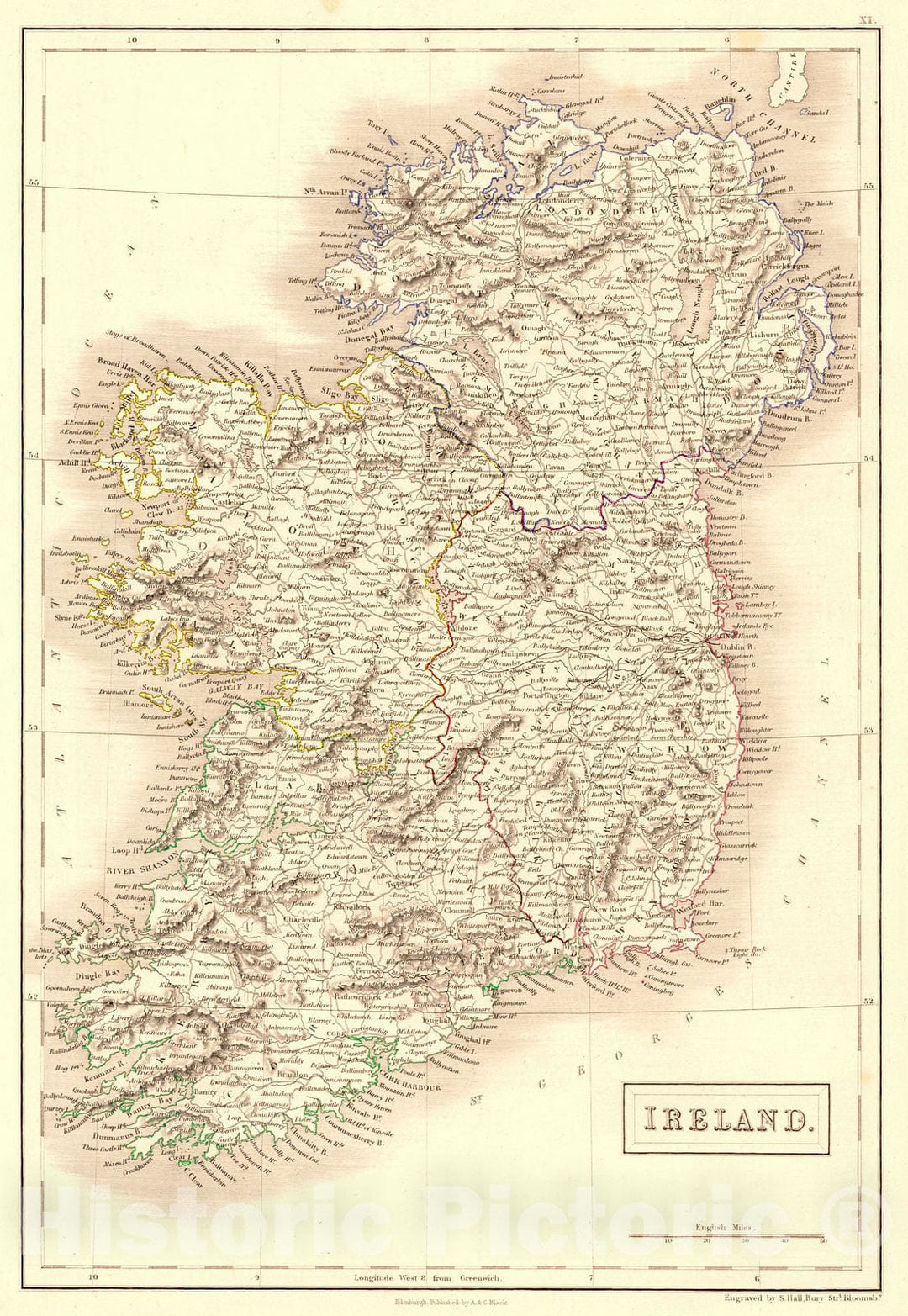 Historic Map : 1845 Ireland : Vintage Wall Art