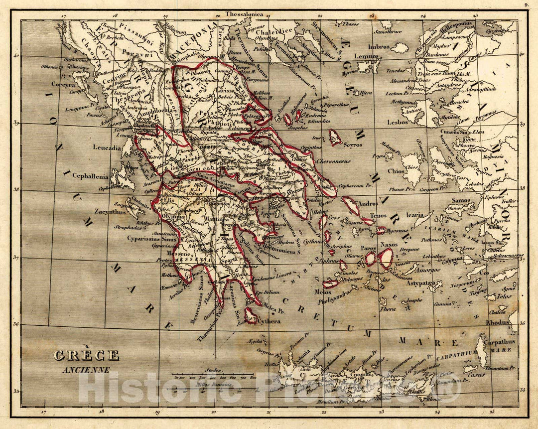 Historic Map : 1845 Greece Ancienne : Vintage Wall Art