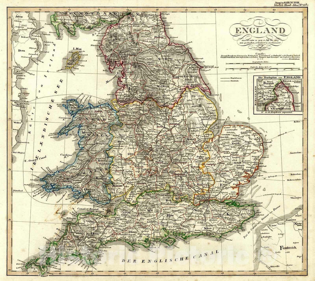 Historic Map : 1847 England : Vintage Wall Art