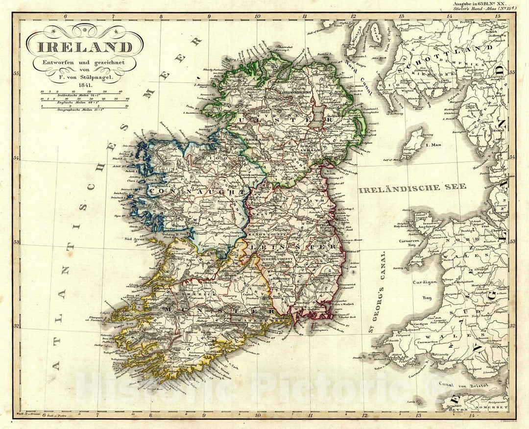 Historic Map : 1847 Ireland : Vintage Wall Art