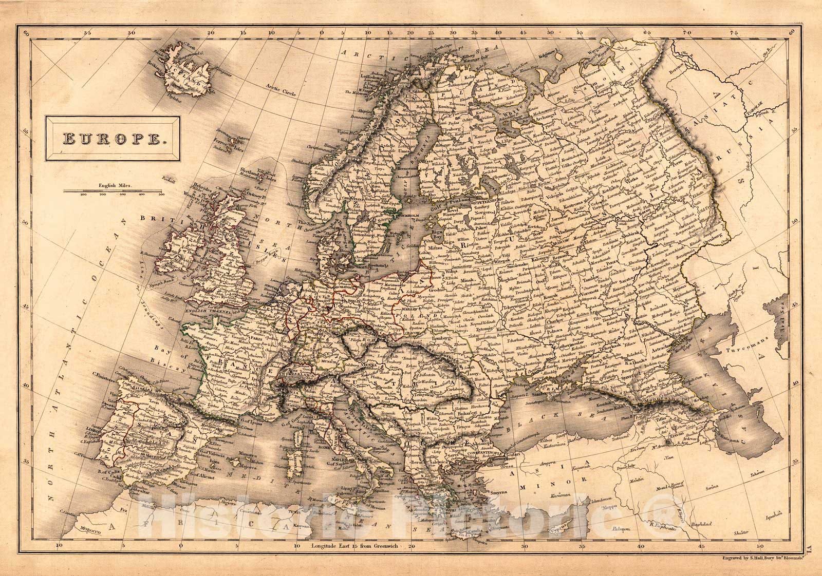 Historic Map : 1847 Europe : Vintage Wall Art