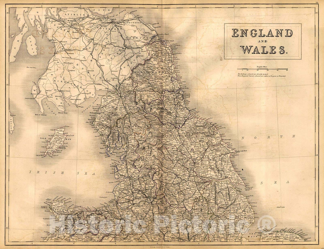 Historic Map : 1847 England and Wales (Northern Part) : Vintage Wall Art