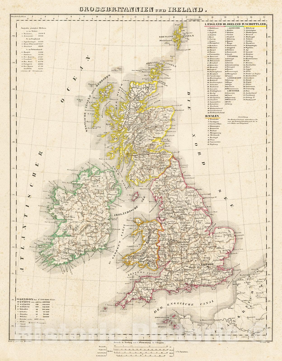 Historic Map : 1847 Grossbritannien und Ireland : Vintage Wall Art