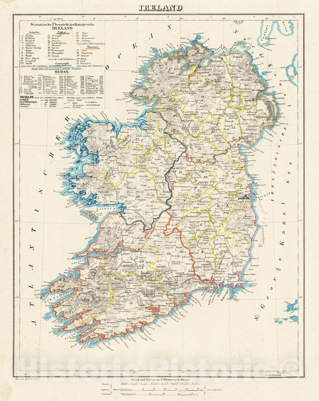 Historic Map : 1847 Ireland : Vintage Wall Art