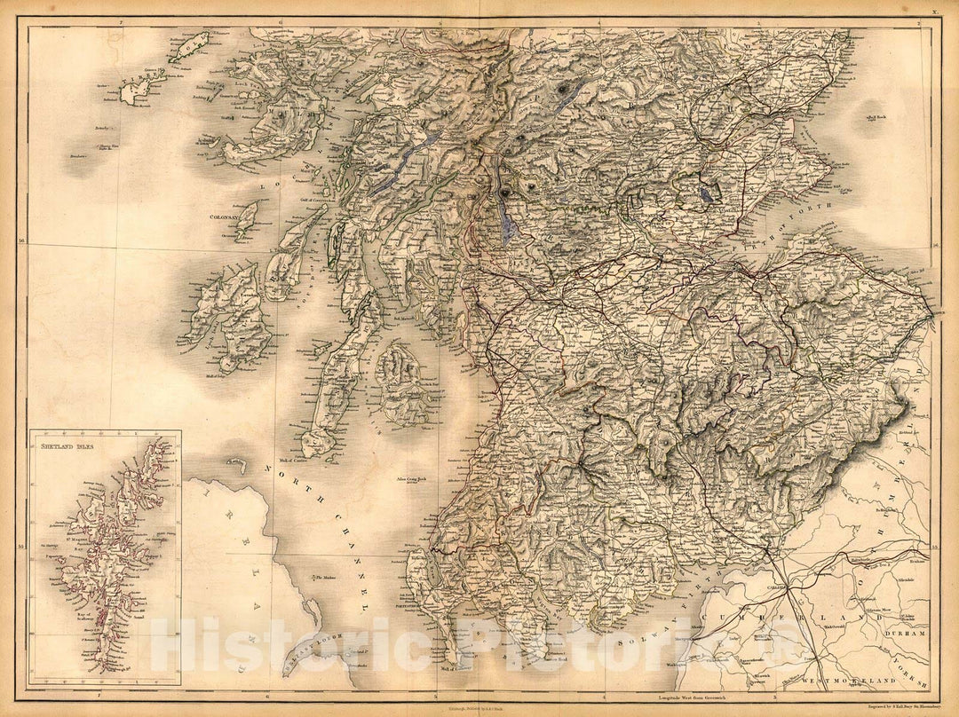 Historic Map : 1847 Scotland (Southern Part) : Vintage Wall Art