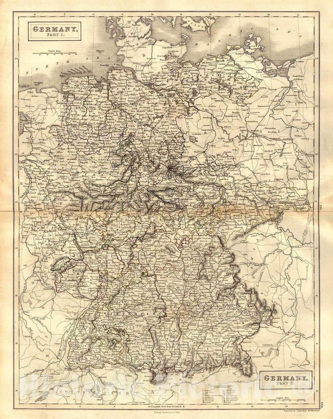 Historic Map : 1847 Germany : Vintage Wall Art