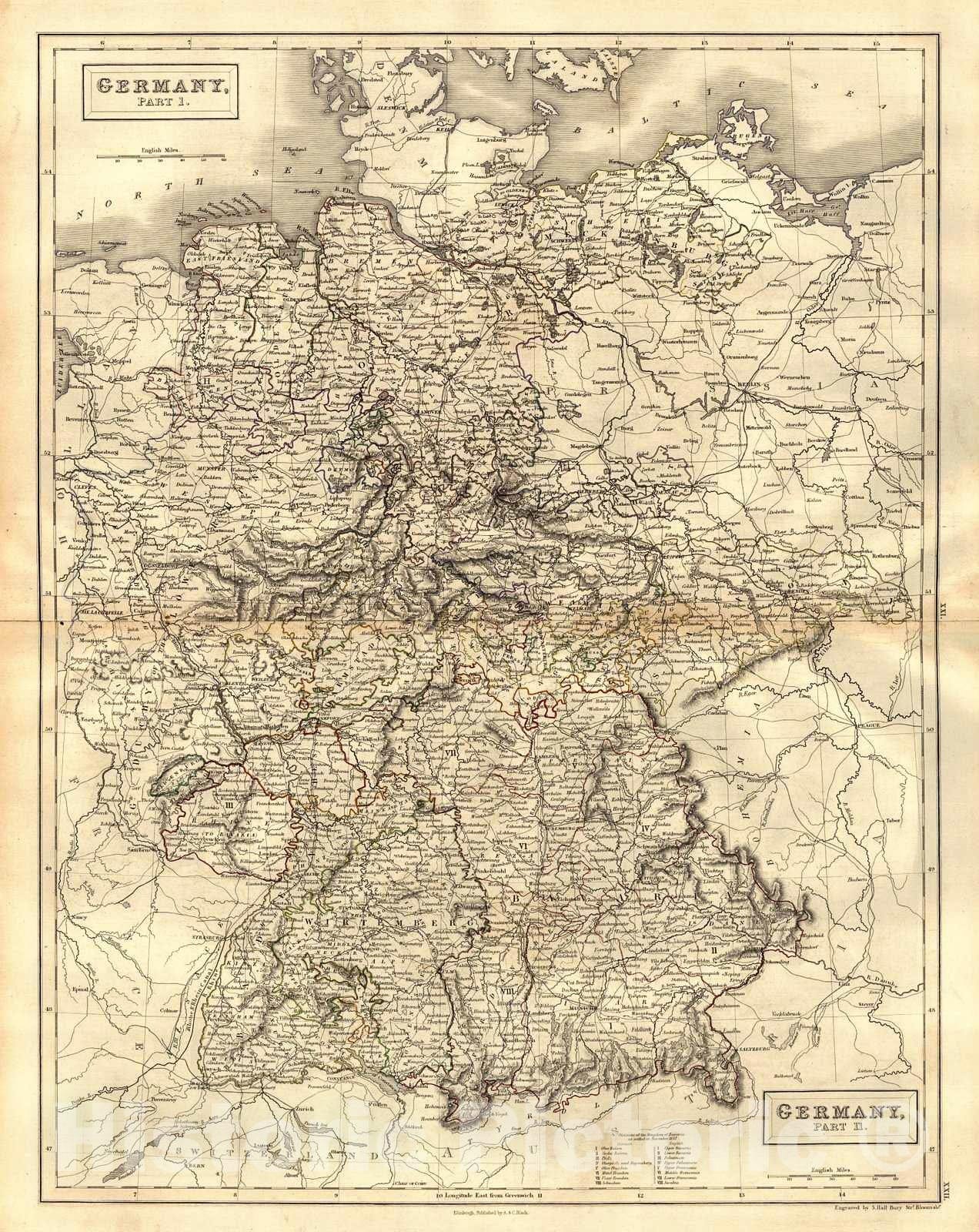 Historic Map : 1847 Germany : Vintage Wall Art