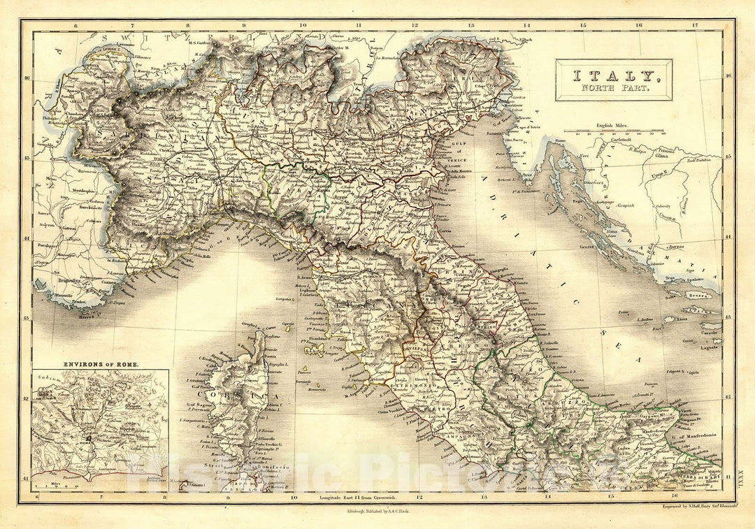 Historic Map : 1847 Italy (North Part) : Vintage Wall Art