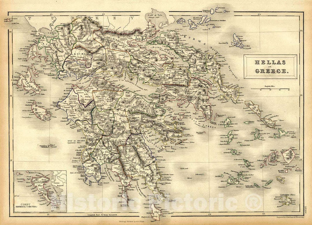 Historic Map : 1847 Hellas or Greece : Vintage Wall Art