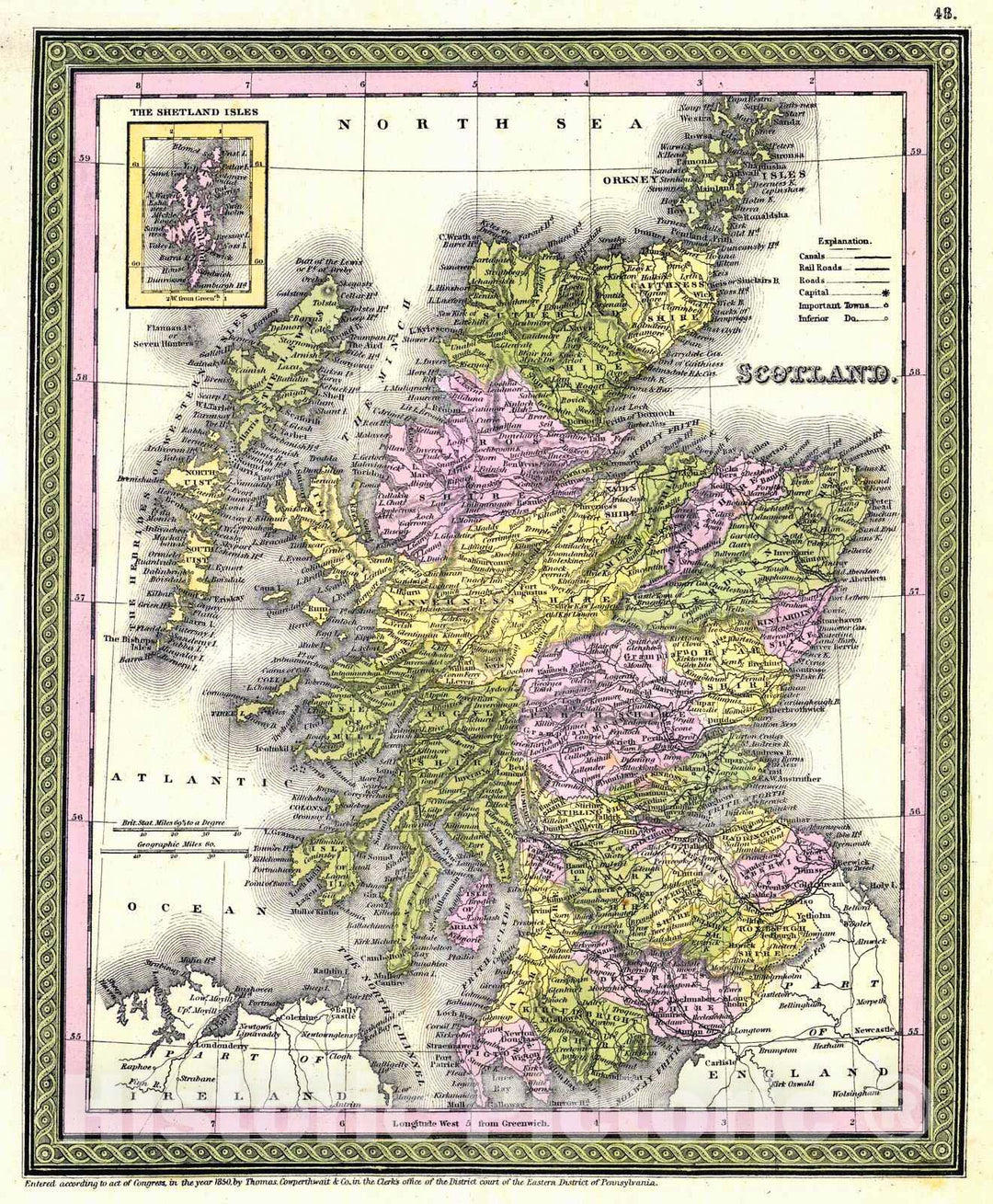 Historic Map : 1850 Scotland : Vintage Wall Art