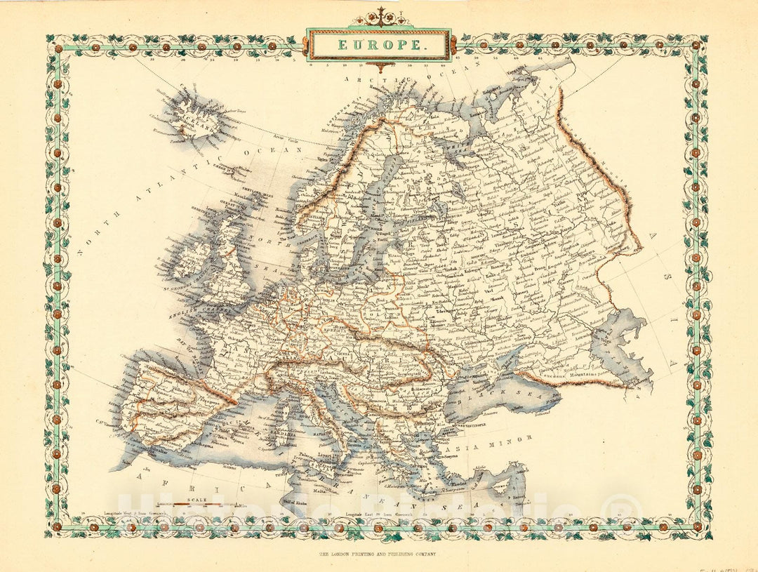 Historic Map : 1850 Europe : Vintage Wall Art