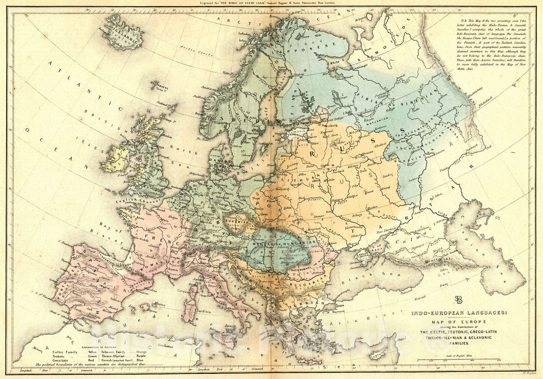 Historic Map : Indo-European Map of  Europe, 1850 : Vintage Wall Art