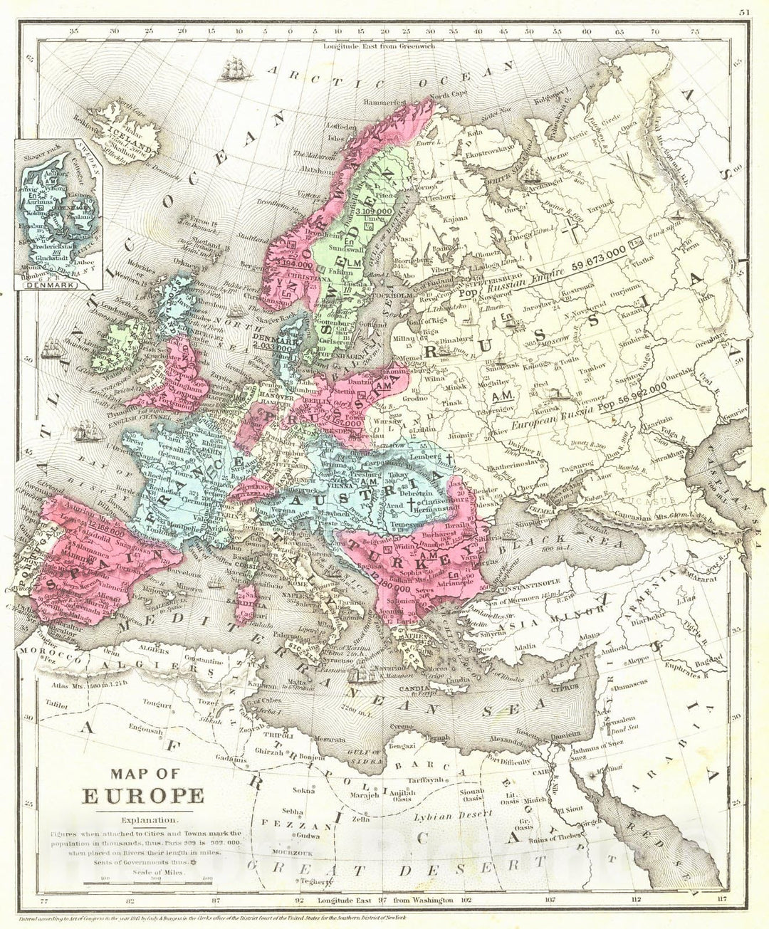 Historic Map : 1850 Map of Europe : Vintage Wall Art