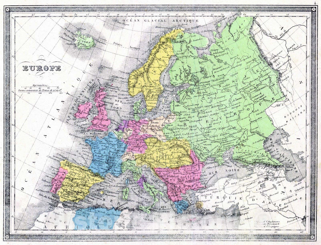 Historic Map : 1850 Europe : Vintage Wall Art