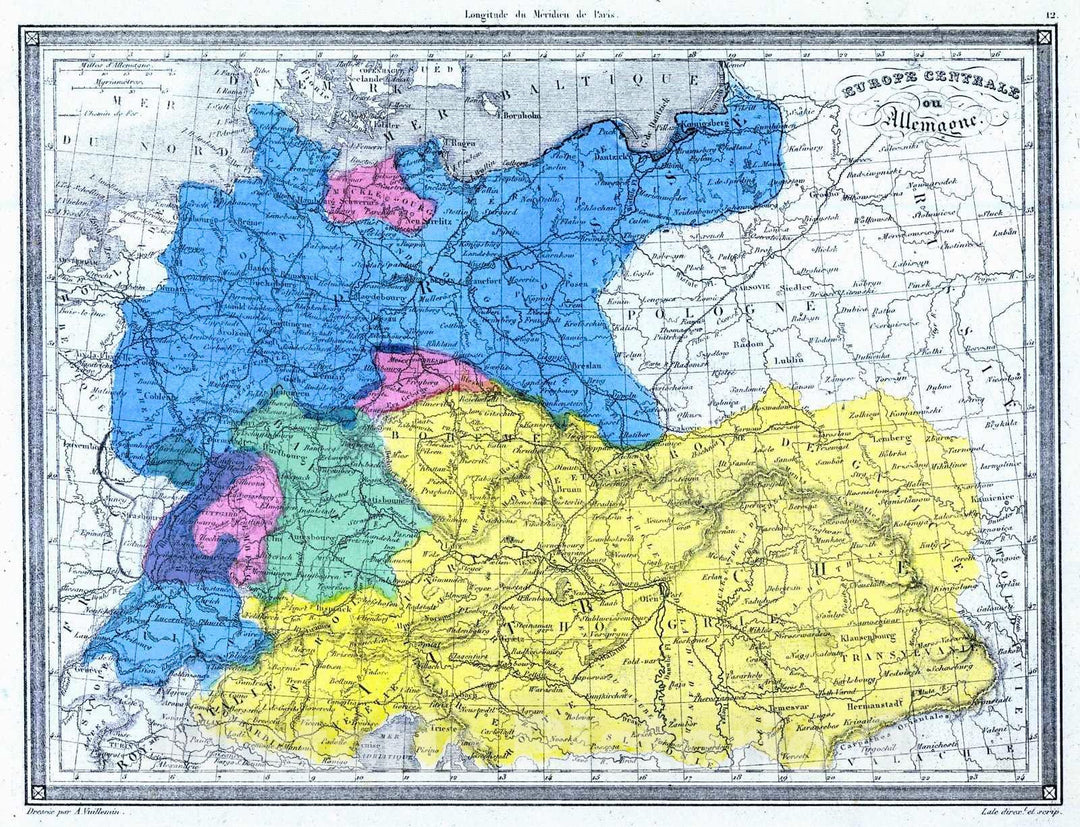 Historic Map : 1850 Europe Centrale ou Allemagne : Vintage Wall Art