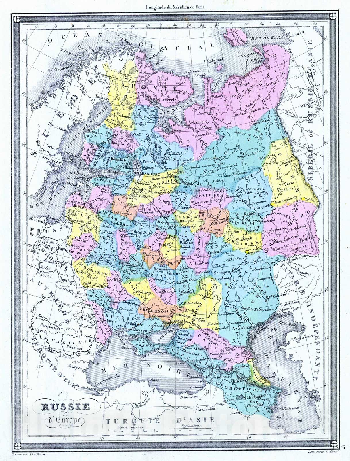 Historic Map : 1850 Russie d' Europe : Vintage Wall Art