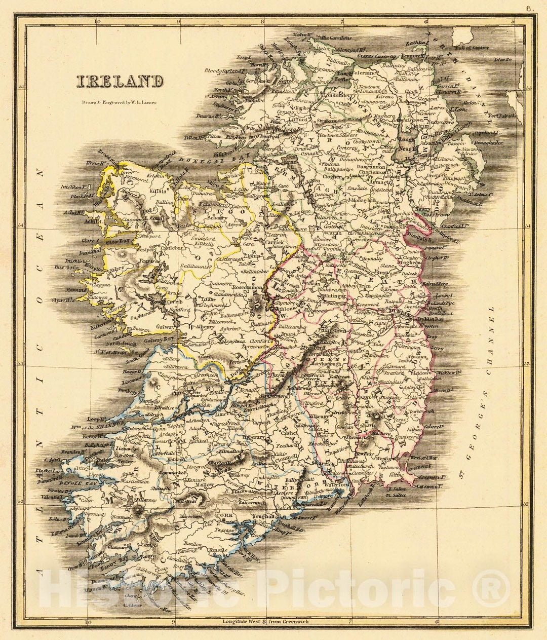 Historic Map : 1852 Ireland : Vintage Wall Art