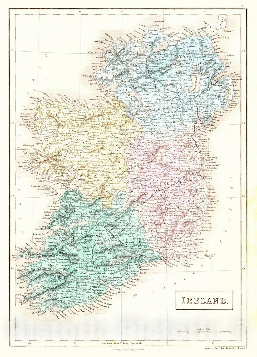 Historic Map : 1854 Ireland : Vintage Wall Art