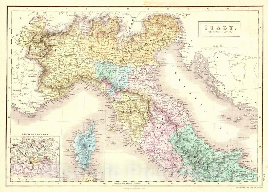 Historic Map : 1854 Italy - Northern Part : Vintage Wall Art