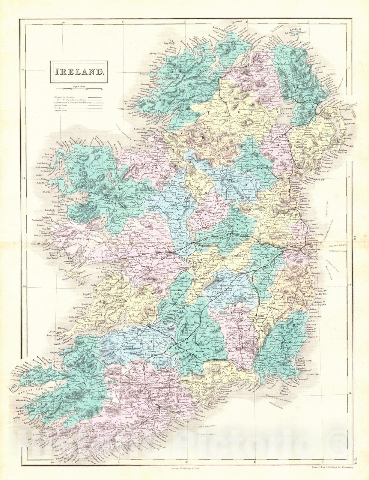 Historic Map : 1854 Ireland : Vintage Wall Art