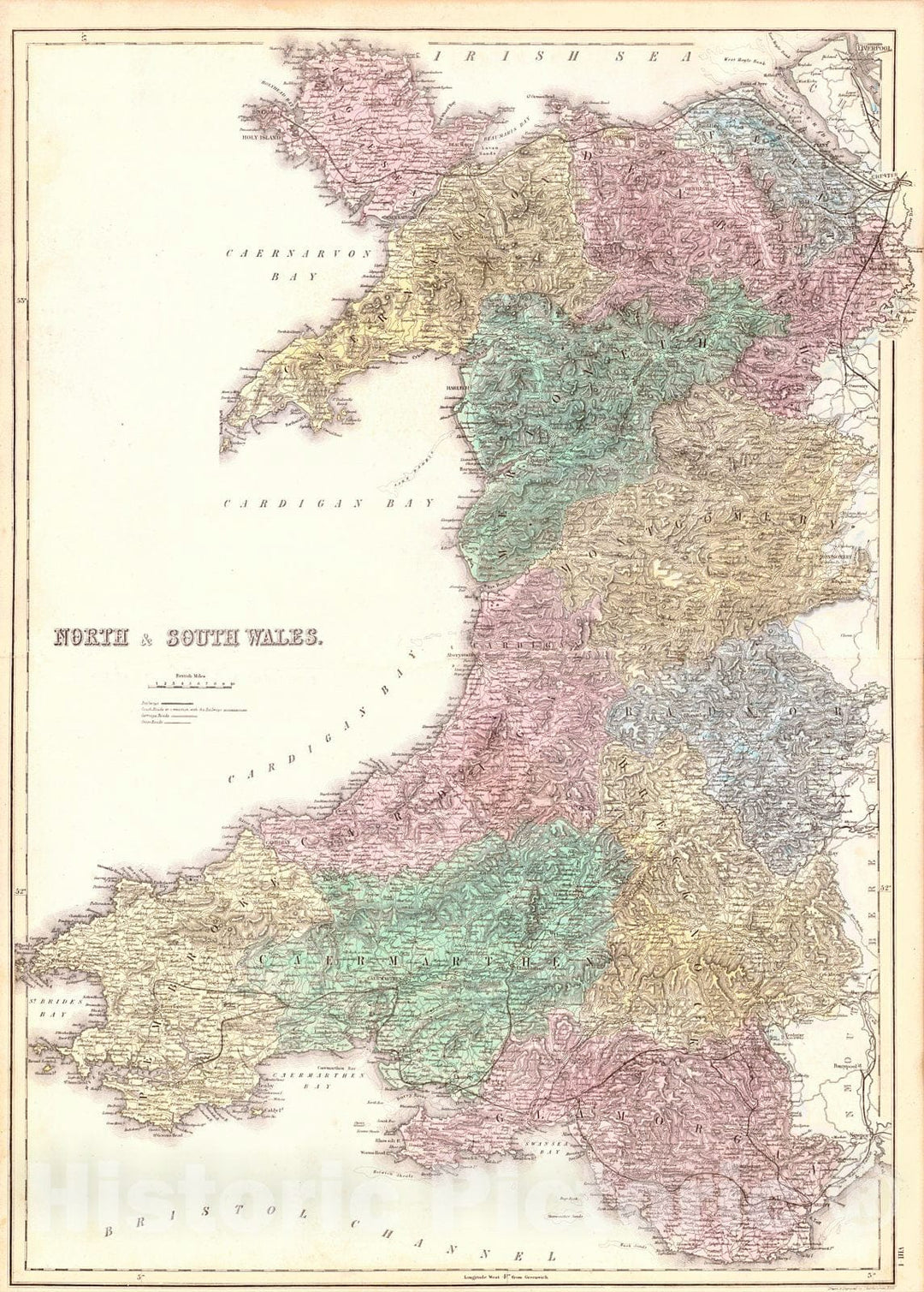 Historic Map : 1854 North and South Wales : Vintage Wall Art