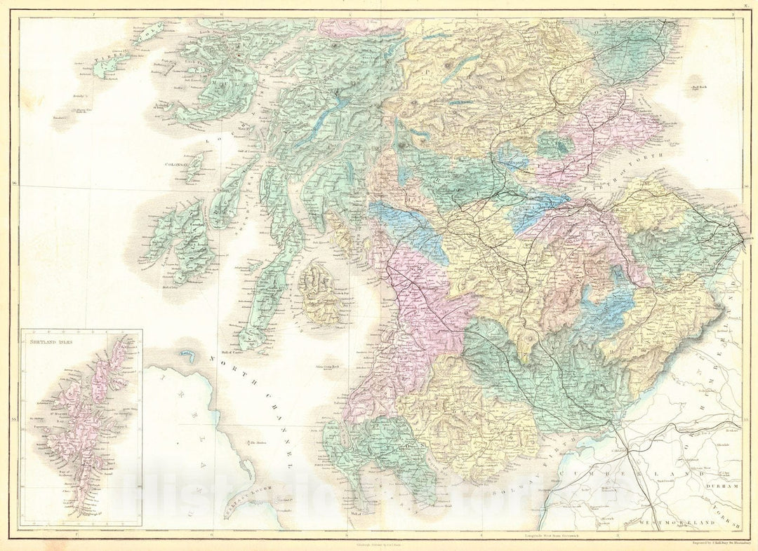 Historic Map : 1854 Scotland (Southern Part) : Vintage Wall Art