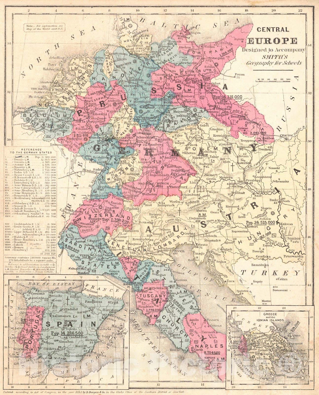 Historic Map : 1855 Central Europe : Vintage Wall Art