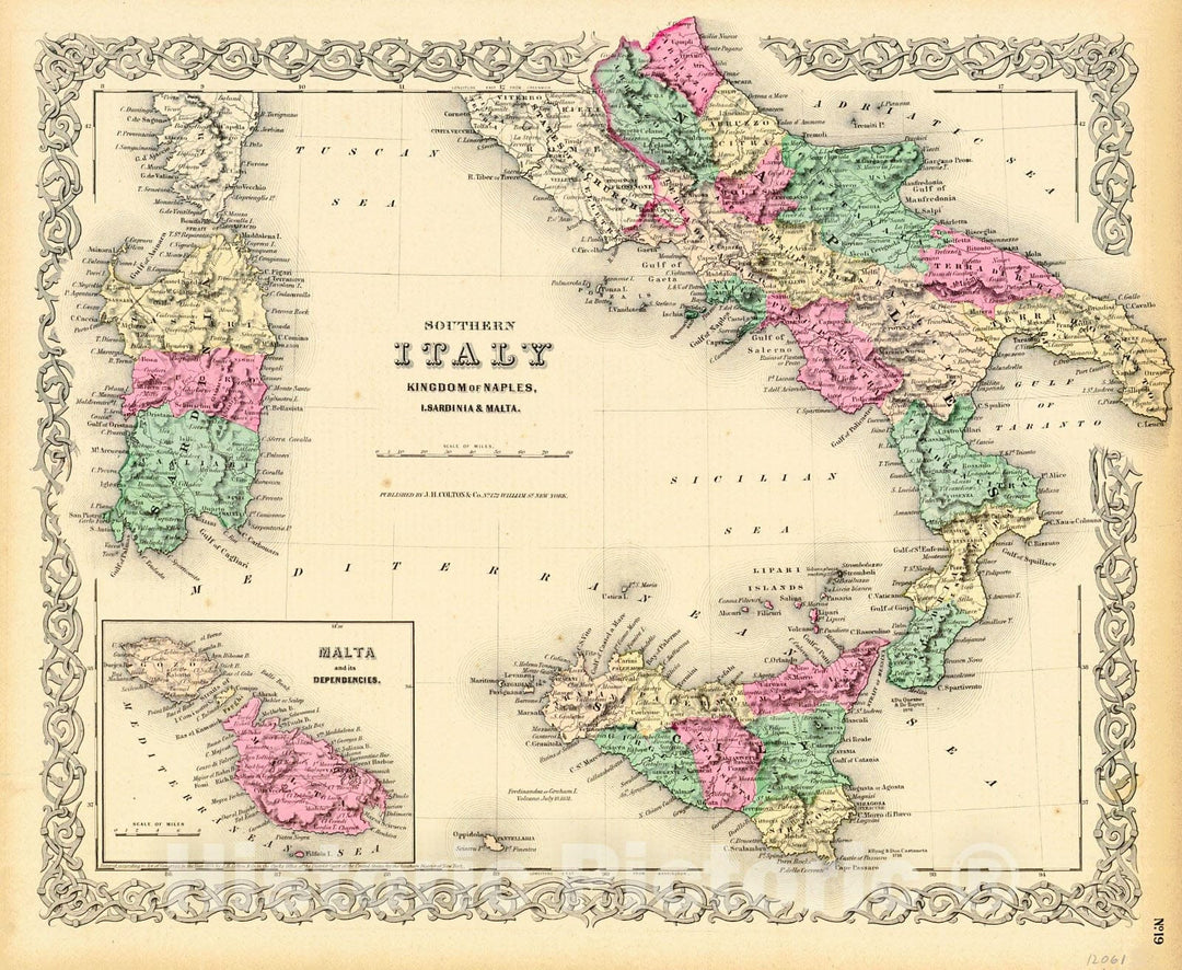 Historic Map : 1856 Southern Italy : Vintage Wall Art