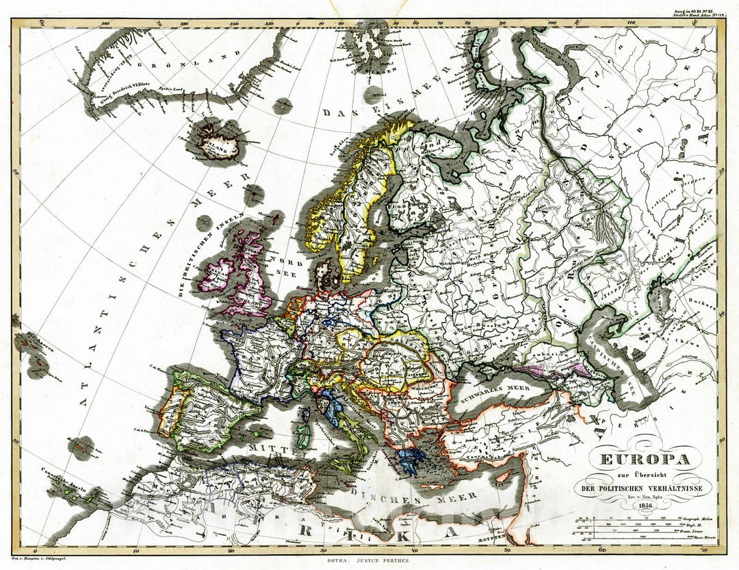 Historic Map : 1856 Europe : Vintage Wall Art