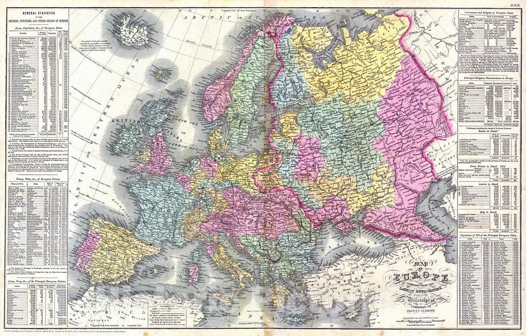 Historic Map : 1856 Map of Europe compiled from the Latest Authorities : Vintage Wall Art