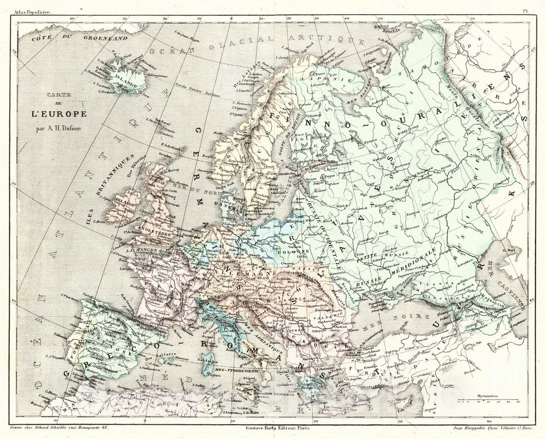 Historic Map : 1856 Carte de L'Europe : Vintage Wall Art