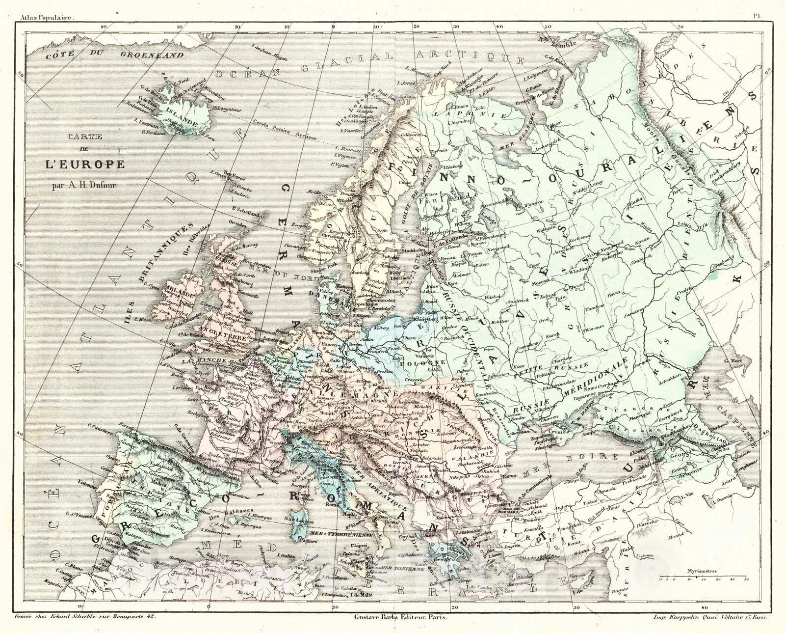 Historic Map : 1856 Carte de L'Europe : Vintage Wall Art