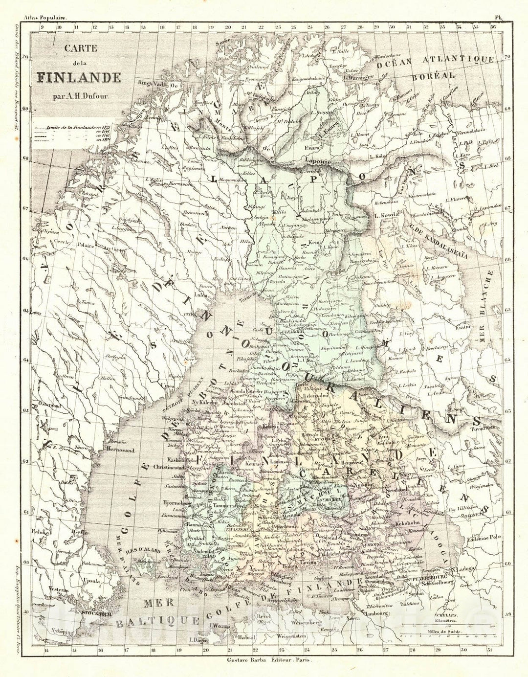 Historic Map : 1856 Carte de la Finlande : Vintage Wall Art