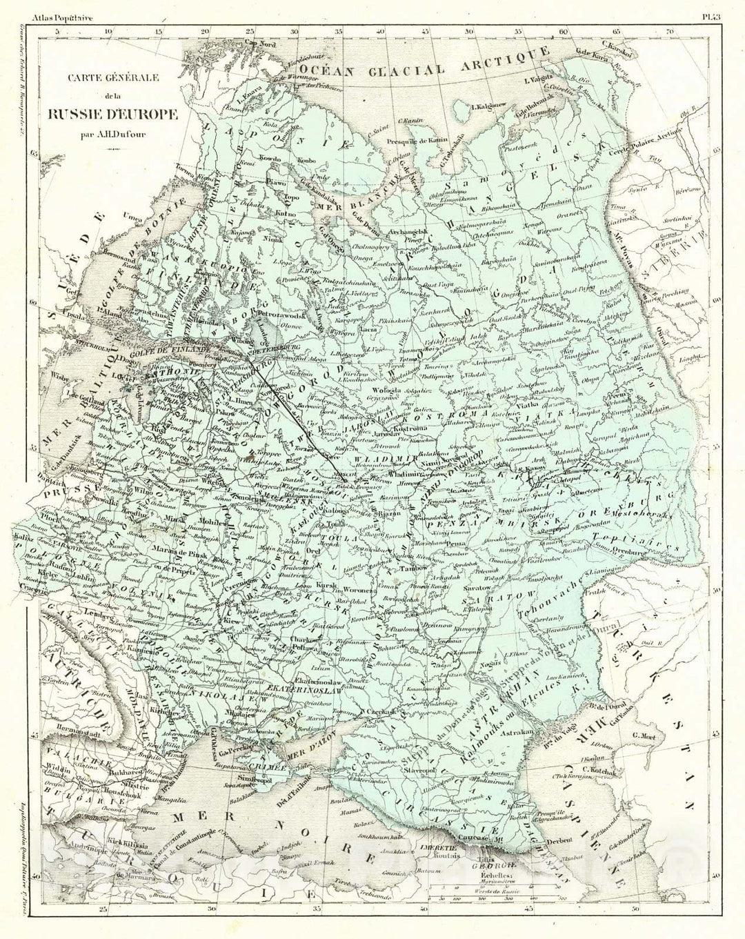 Historic Map : 1856 Carte Generale de la Russie D'Europe : Vintage Wall Art