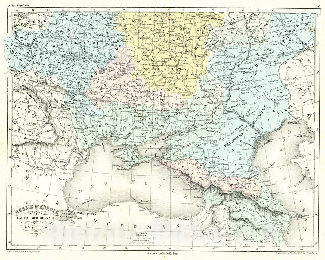 Historic Map : 1856 Russie D'Europe Partie Meridionale : Vintage Wall Art