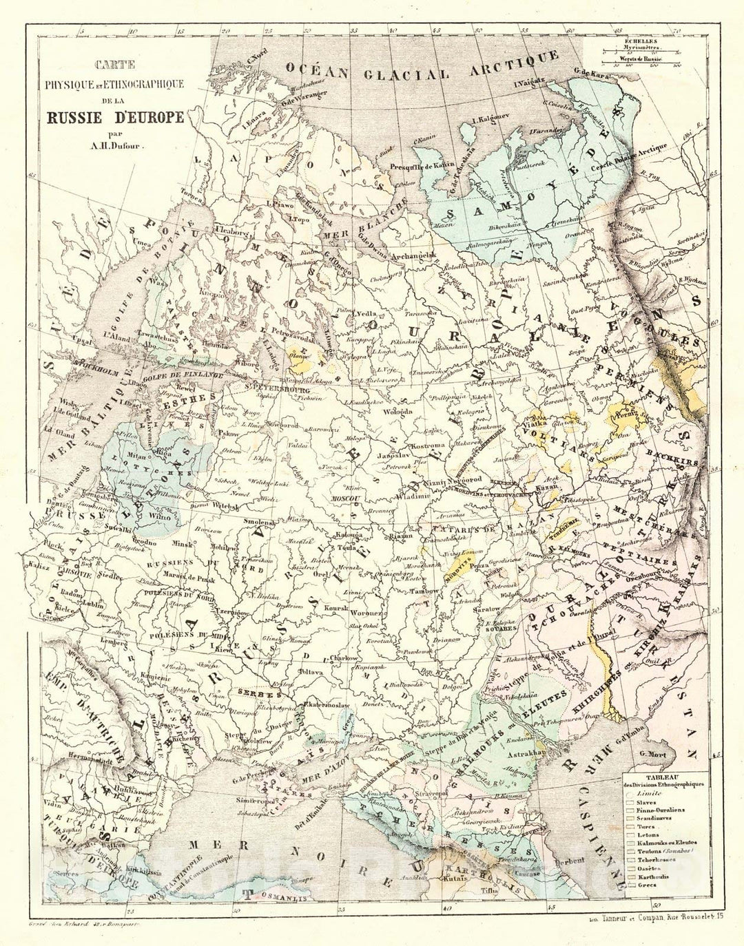 Historic Map : 1856 Carte Physique et Ethnographique de la Russie D'Europe : Vintage Wall Art