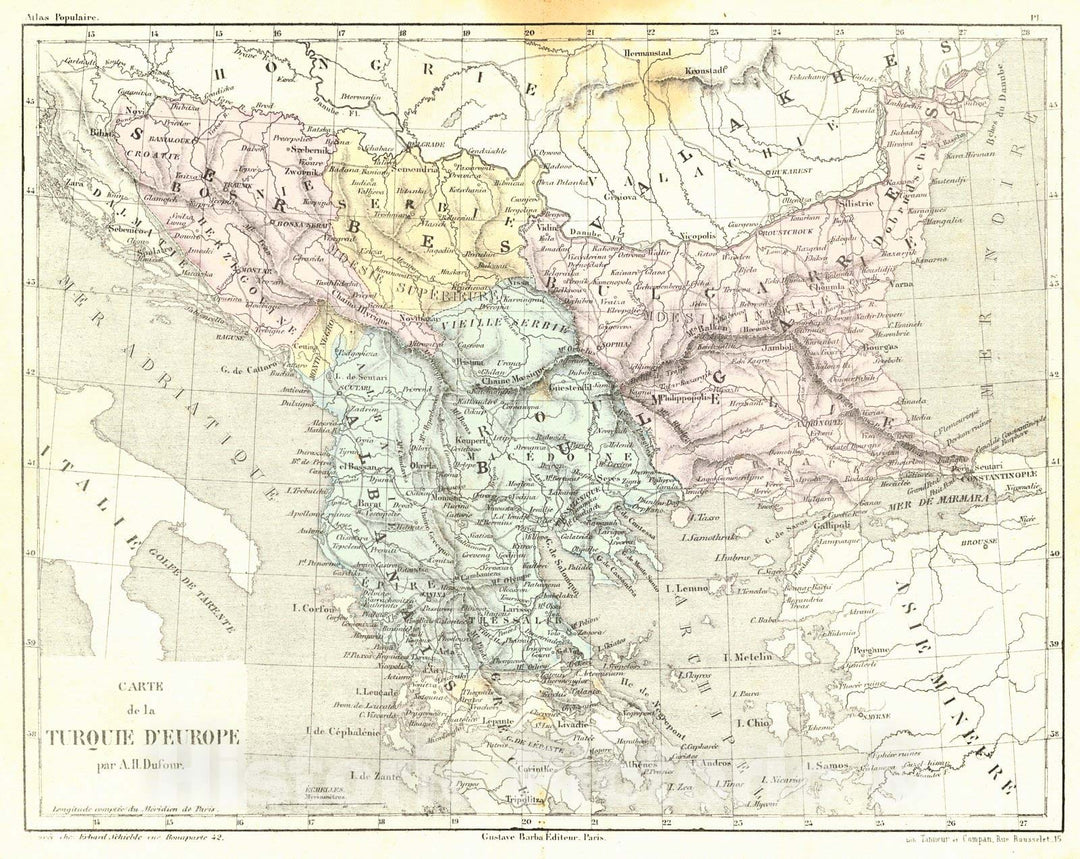 Historic Map : 1856 Carte de la Turouie D'Europe : Vintage Wall Art