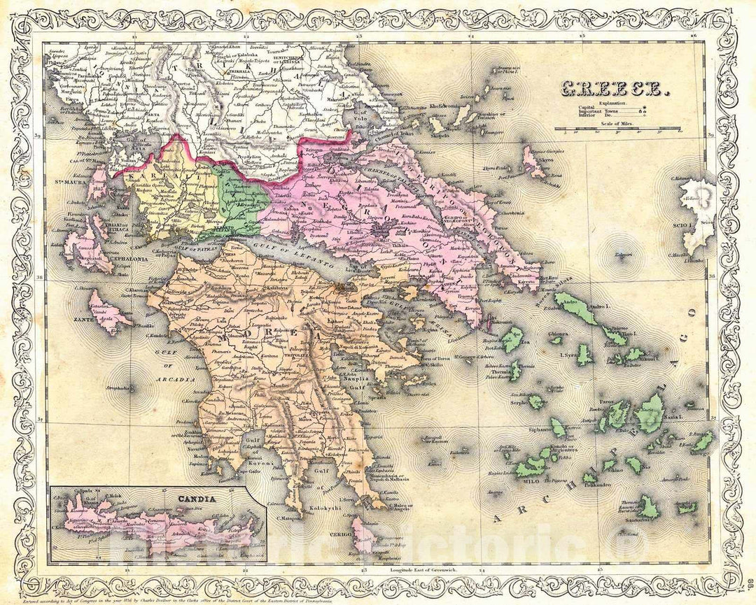 Historic Map : 1856 Greece : Vintage Wall Art