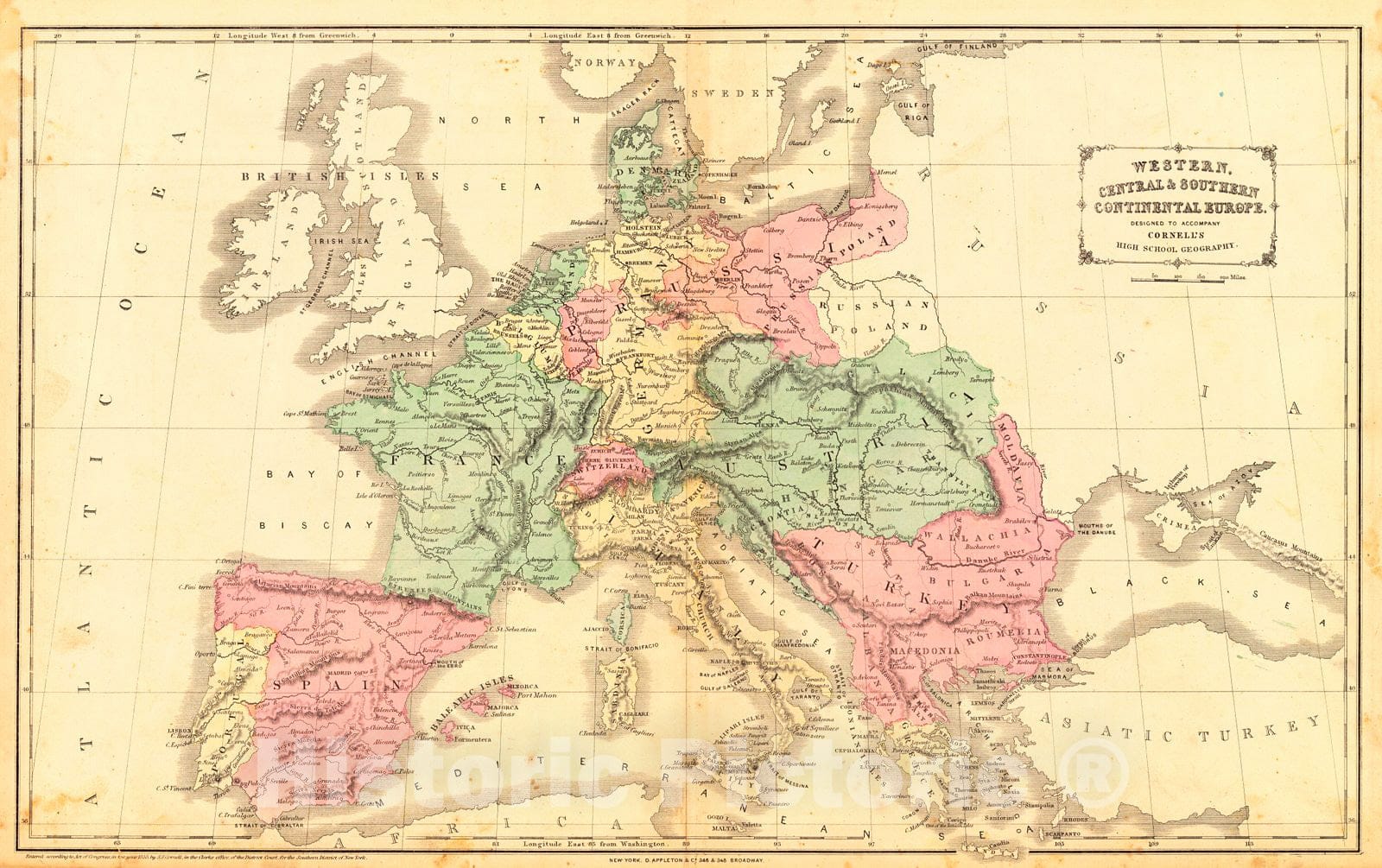 Historic Map : 1857 Western, Central & Southern Continental Europe : Vintage Wall Art